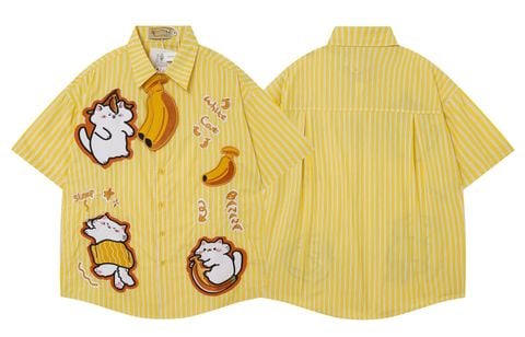 WES®️| ÁO SƠ MI NGẮN TAY THÊU HỌA TIẾT HOẠT HÌNH UNISEX 5275