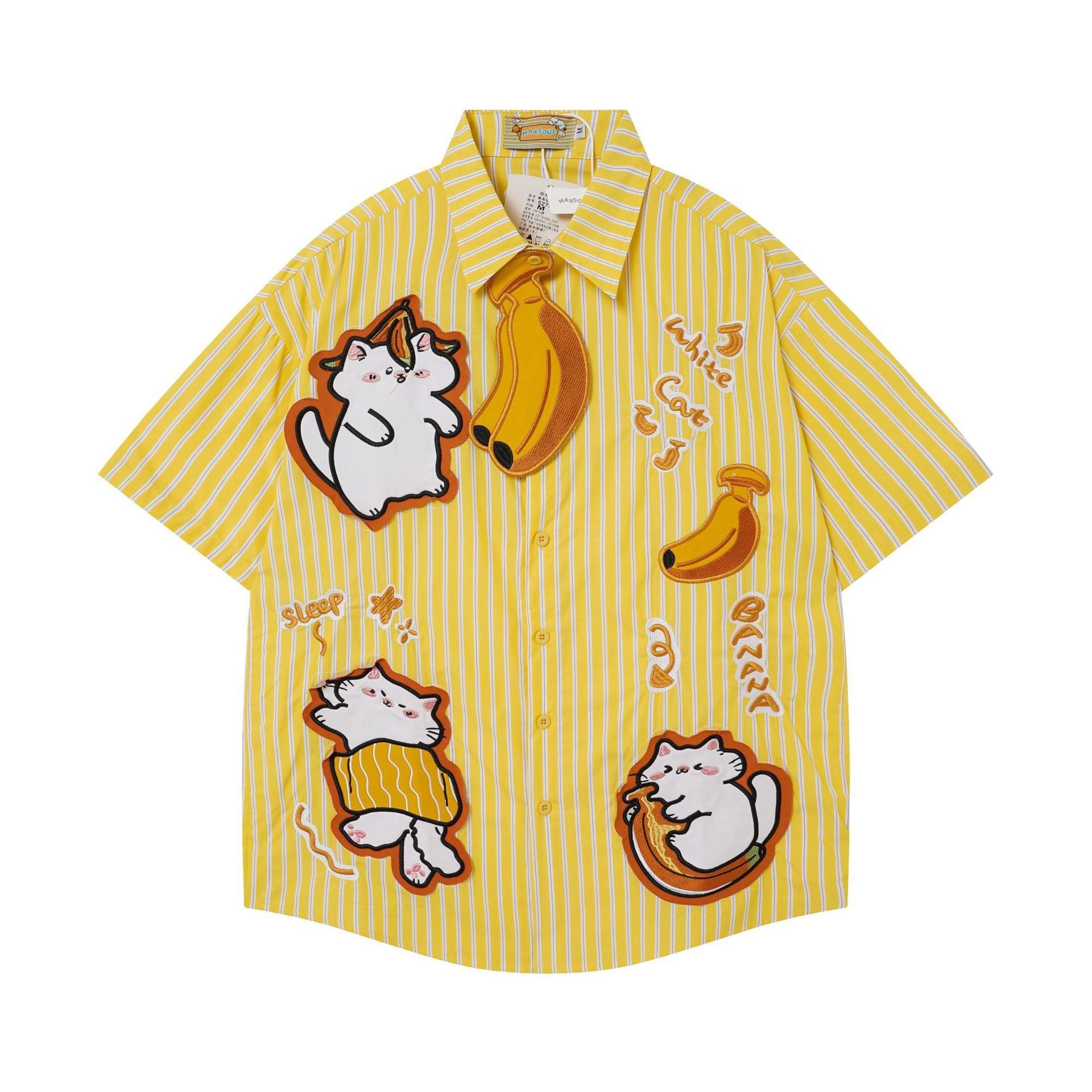 WES®️| ÁO SƠ MI NGẮN TAY THÊU HỌA TIẾT HOẠT HÌNH UNISEX 5275