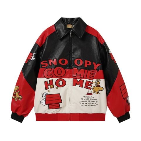 WES®️| ÁO KHOÁC DA PU CAO CẤP THÊU HỌA TIẾT HOẠT HÌNH SNOOPY UNISEX 5296