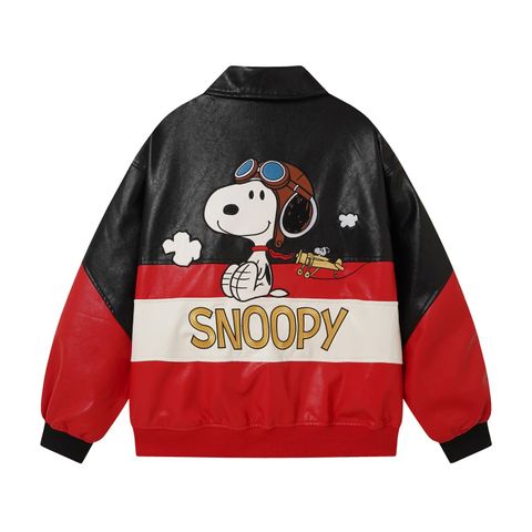 WES®️| ÁO KHOÁC DA PU CAO CẤP THÊU HỌA TIẾT HOẠT HÌNH SNOOPY UNISEX 5296