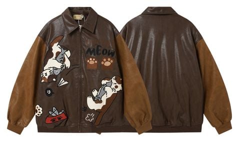 WES®️| ÁO KHOÁC DA PU CAO CẤP THÊU HỌA TIẾT HOẠT HÌNH UNISEX 5317