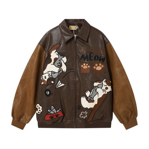 WES®️| ÁO KHOÁC DA PU CAO CẤP THÊU HỌA TIẾT HOẠT HÌNH UNISEX 5317