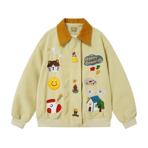 WES®️| ÁO KHOÁC DA PU CAO CẤP THÊU HỌA TIẾT HOẠT HÌNH UNISEX 5303