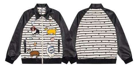 WES®️| ÁO KHOÁC DA PU THÊU HỌA TIẾT HOẠT HÌNH TOM & JERRY UNISEX W816