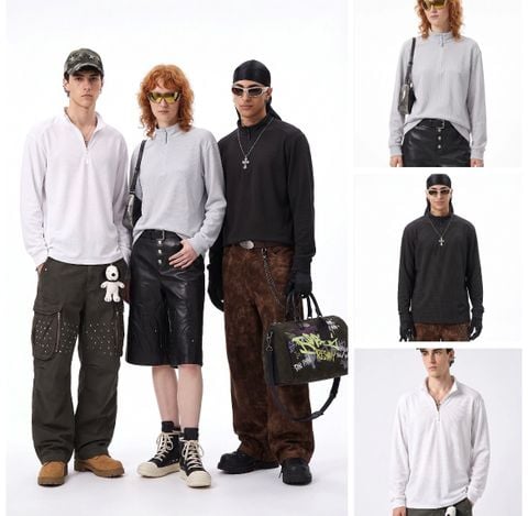 INF®️| ÁO THUN DÀI TAY COTTON CỔ POLO KHOÁ KÉO  UNISEX INF 3489
