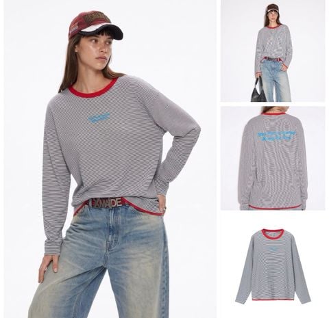 INF®️| ÁO THUN DÀI TAY COTTON SỌC IN CHỮ UNISEX INF 3542