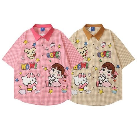 WES®️| ÁO SƠ MI NGẮN TAY THÊU HỌA TIẾT HOẠT HÌNH UNISEX 5299