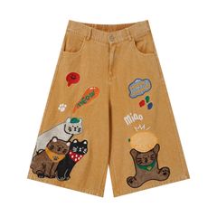 WES®️| QUẦN SHORT LỬNG DENIM THÊU HOẠT HÌNH MÈO DÁNG RỘNG UNISEX 6229