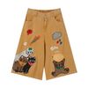 WES®️| QUẦN SHORT LỬNG DENIM THÊU HOẠT HÌNH MÈO DÁNG RỘNG UNISEX 6229
