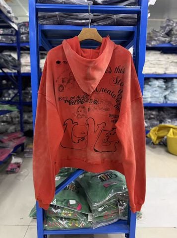 FK®️| ÁO KHOÁC DÁNG RỘNG HOODIE COTTON WASH IN HÌNH LÀM RÁCH  UNISEX PH3576