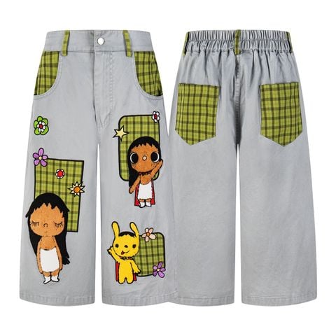 WES®️| QUẦN SHORT THÊU HOẠT HÌNH DÁNG RỘNG ỐNG ĐỨNG DÁNG LỬNG UNISEX K122