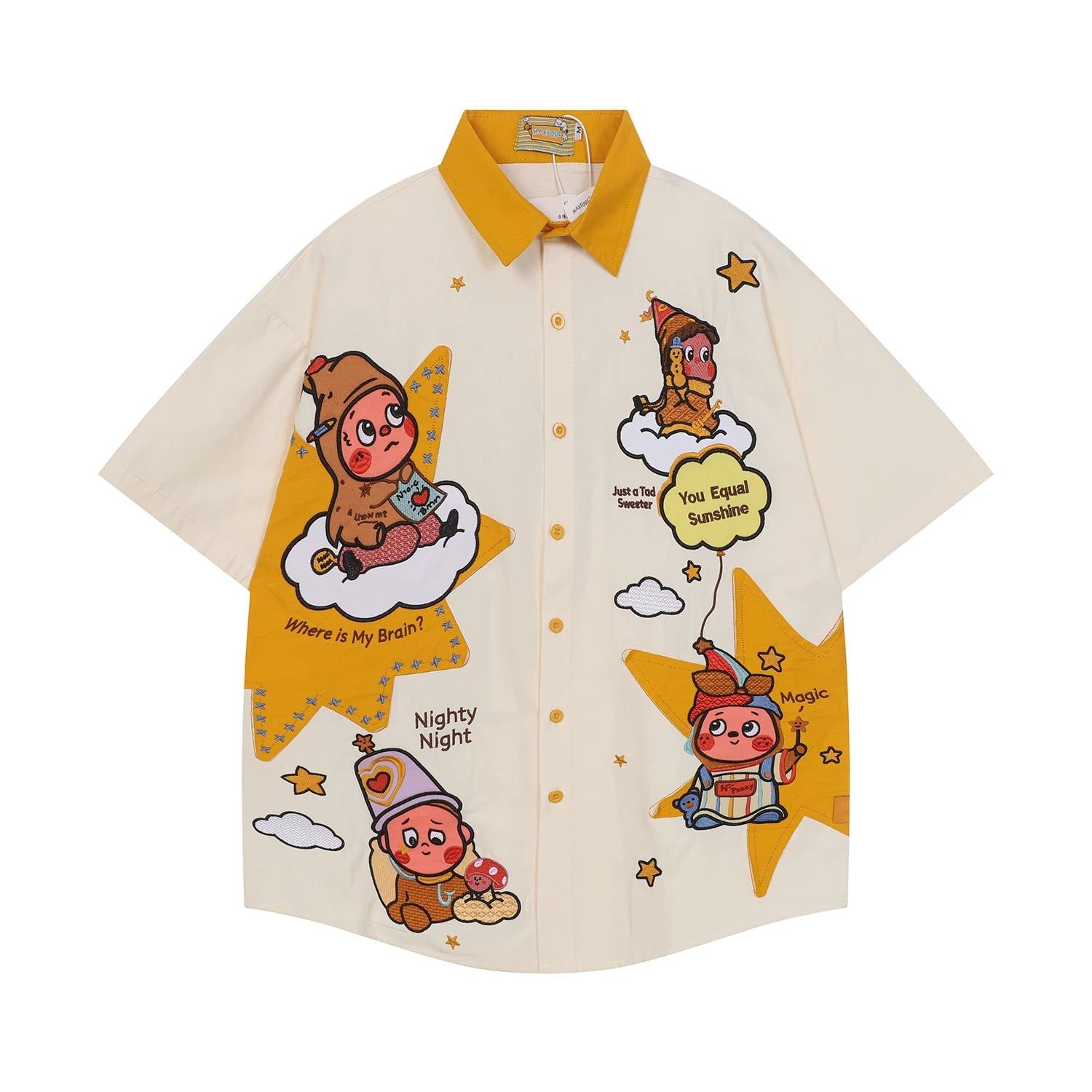 WES®️| ÁO SƠ MI NGẮN TAY THÊU HỌA TIẾT HOẠT HÌNH UNISEX 5231