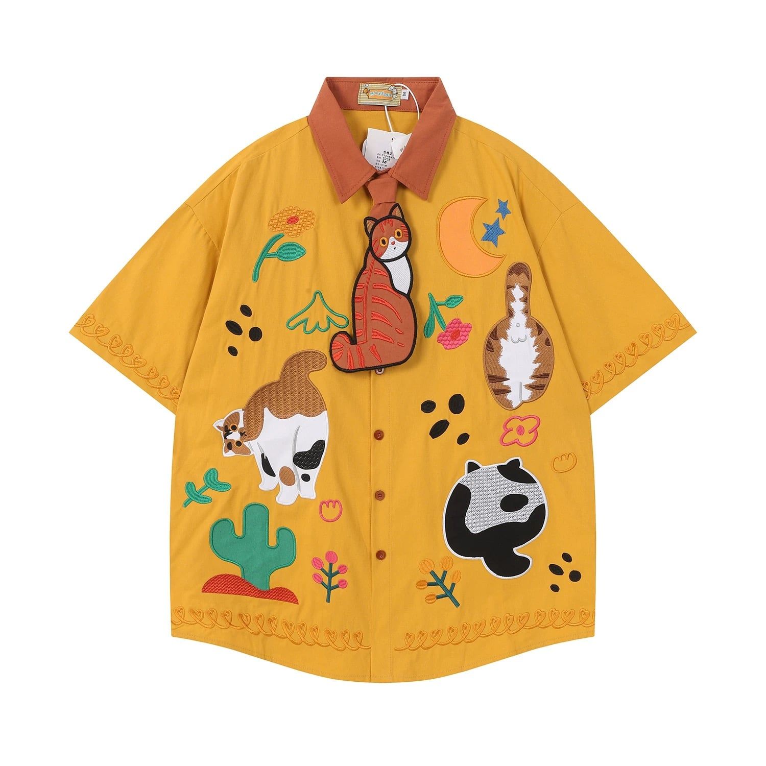WES®️| ÁO SƠ MI NGẮN TAY THÊU HỌA TIẾT HOẠT HÌNH UNISEX 5238