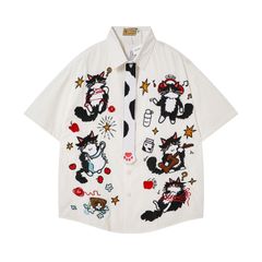 WES®️| ÁO SƠ MI NGẮN TAY THÊU HỌA TIẾT HOẠT HÌNH HELLO KITTY UNISEX 5251