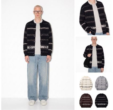 INF®️| ÁO LEN CARDIGAN KẺ SỌC DỆT KIM CỔ ĐIỂN UNISEX INF 10277