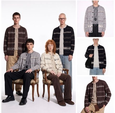 INF®️| ÁO LEN CARDIGAN KẺ SỌC DỆT KIM CỔ ĐIỂN UNISEX INF 10277