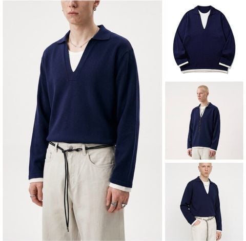 INF®️| ÁO LEN CỔ CHỮ V 2 MẢNH DỆT KIM TAY CỔ ĐIỂN UNISEX INF 10276