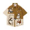WES®️| ÁO SƠ MI NGẮN TAY THÊU HỌA TIẾT HOẠT HÌNH MÈO LƯỜI UNISEX 5223