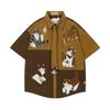 WES®️| ÁO SƠ MI NGẮN TAY THÊU HỌA TIẾT HOẠT HÌNH MÈO LƯỜI UNISEX 5223