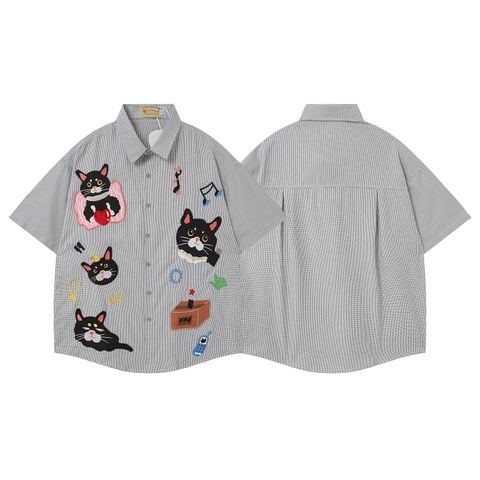 WES®️| ÁO SƠ MI NGẮN TAY THÊU HỌA TIẾT HOẠT HÌNH UNISEX T2NG06