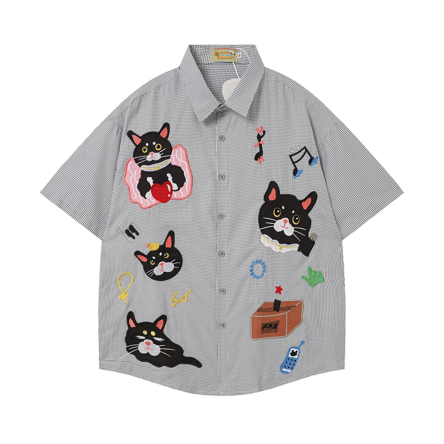 WES®️| ÁO SƠ MI NGẮN TAY THÊU HỌA TIẾT HOẠT HÌNH UNISEX 5278