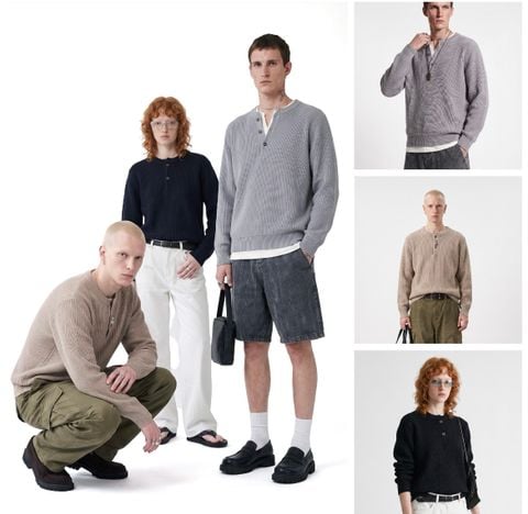 INF®️| ÁO LEN CỔ ÁO HENRY DỆT KIM CỔ ĐIỂN UNISEX INF 10275