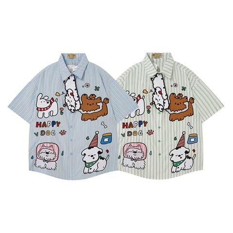 WES®️| ÁO SƠ MI NGẮN TAY THÊU HỌA TIẾT HOẠT HÌNH UNISEX T2NG07