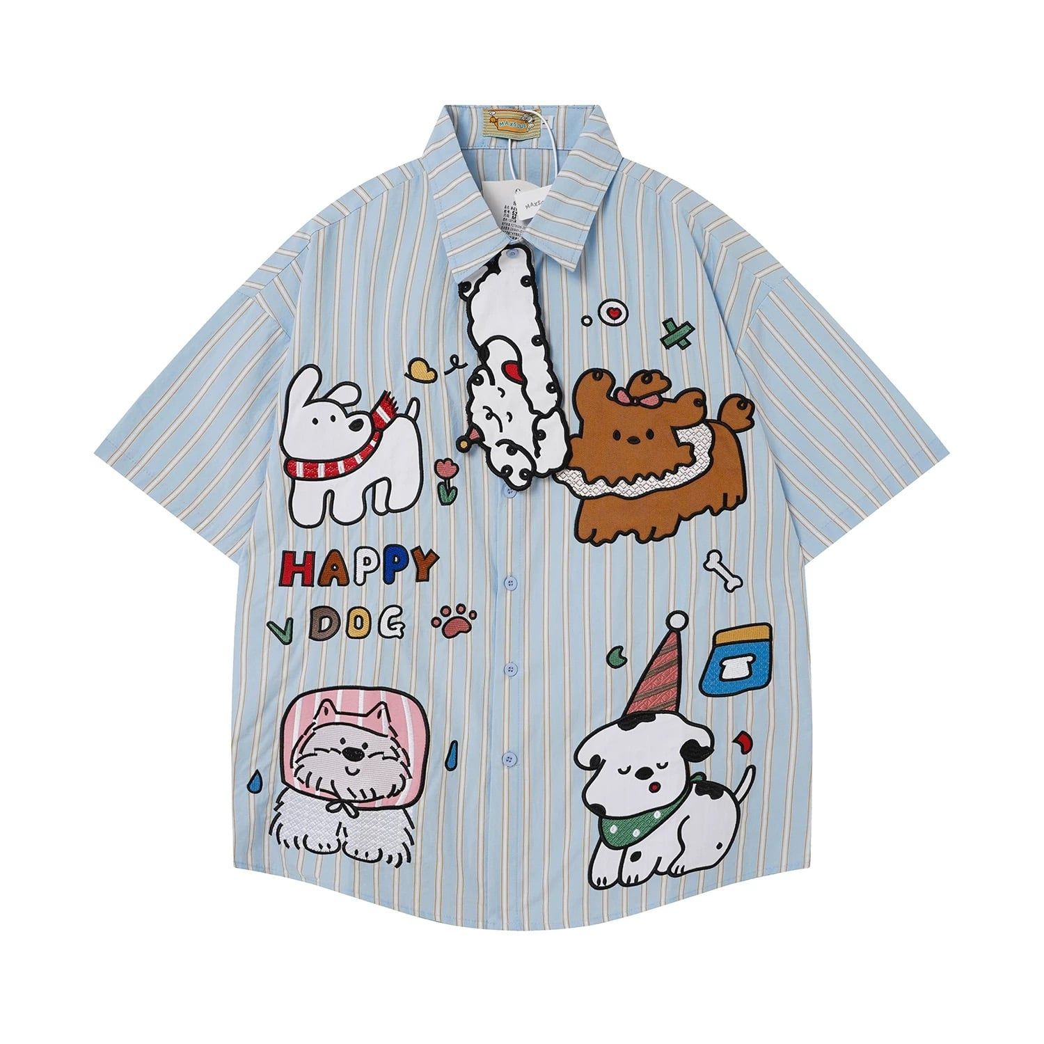 WES®️| ÁO SƠ MI NGẮN TAY THÊU HỌA TIẾT HOẠT HÌNH UNISEX T2NG07