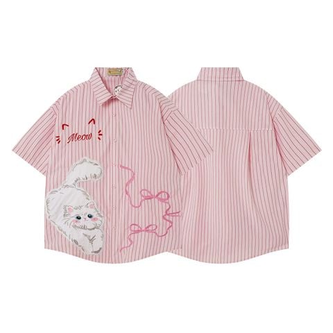 WES®️| ÁO SƠ MI NGẮN TAY THÊU HỌA TIẾT HOẠT HÌNH UNISEX T2NG08
