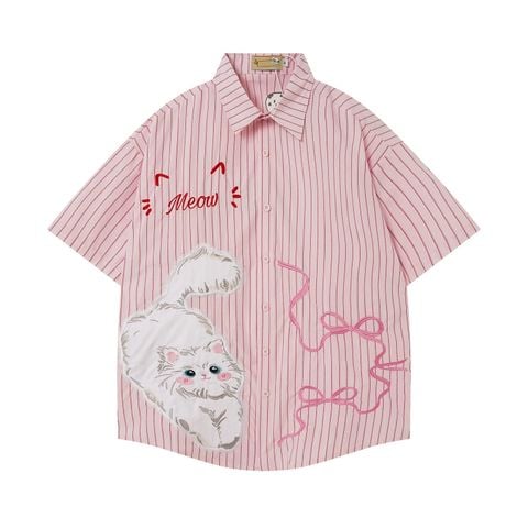 WES®️| ÁO SƠ MI NGẮN TAY THÊU HỌA TIẾT HOẠT HÌNH UNISEX T2NG08