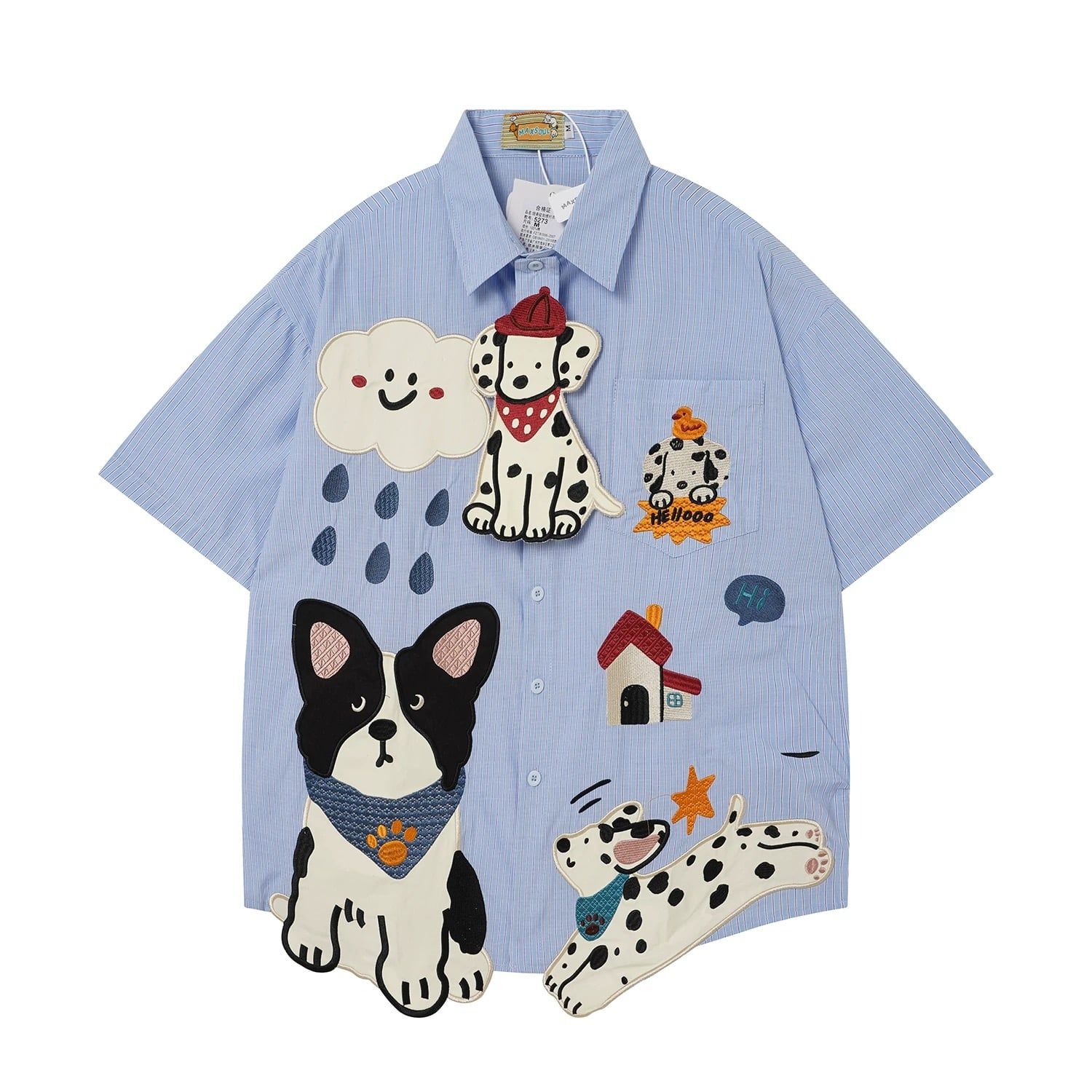 WES®️| ÁO SƠ MI NGẮN TAY THÊU HỌA TIẾT HOẠT HÌNH UNISEX T2NG09