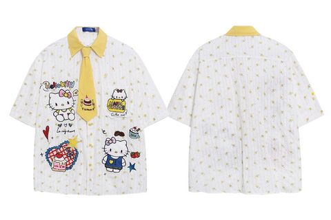 WES®️| ÁO SƠ MI NGẮN TAY THÊU HỌA TIẾT HOẠT HÌNH UNISEX C5810