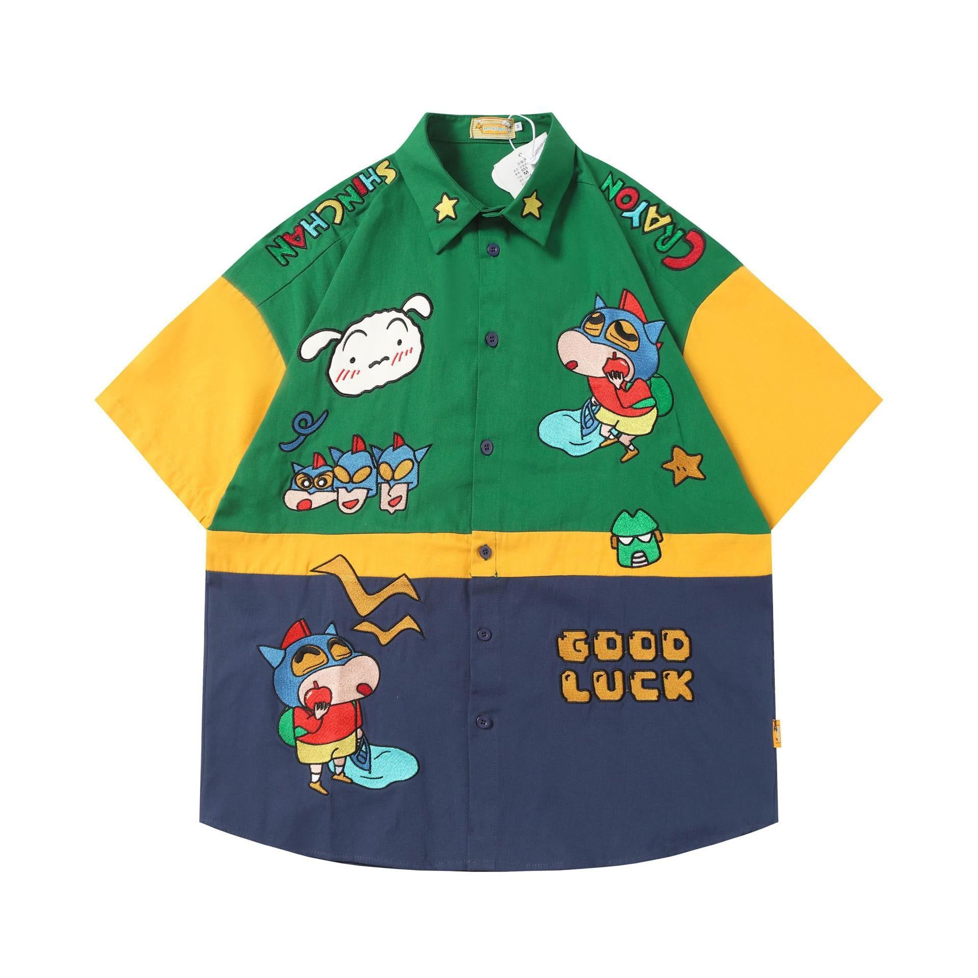 WES®️| ÁO SƠ MI NGẮN TAY THÊU HỌA TIẾT HOẠT HÌNH SHINCHAN UNISEX MS555