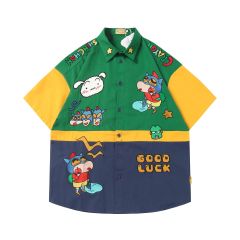 WES®️| ÁO SƠ MI NGẮN TAY THÊU HỌA TIẾT HOẠT HÌNH SHINCHAN UNISEX MS555
