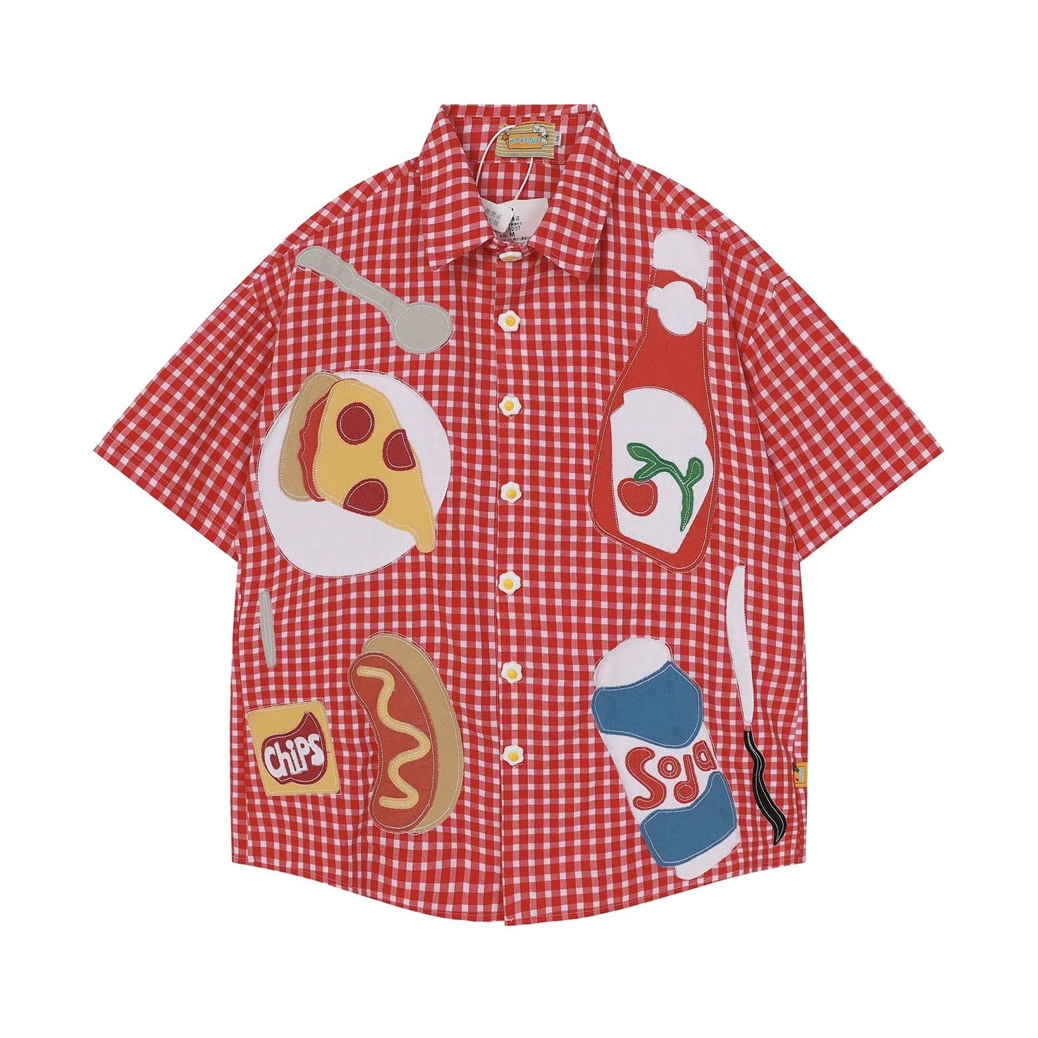 WES®️| ÁO SƠ MI NGẮN TAY THÊU HỌA TIẾT HOẠT HÌNH UNISEX 5207
