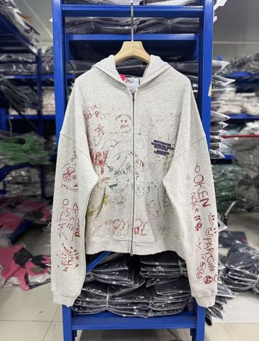 FK®️| ÁO KHOÁC DÁNG RỘNG KHÓA KÉO HOODIE COTTON WASH IN HÌNH LÀM RÁCH UNISEX PH6013
