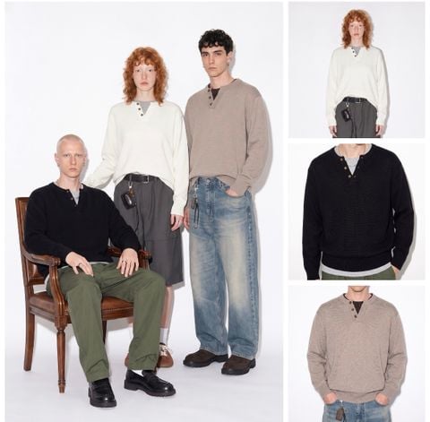 INF®️| ÁO LEN CỔ HENRY HAI MẢNH DỆT KIM TAY CỔ ĐIỂN UNISEX INF 10266