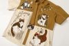 WES®️| ÁO SƠ MI NGẮN TAY THÊU HỌA TIẾT HOẠT HÌNH MÈO LƯỜI UNISEX 5223