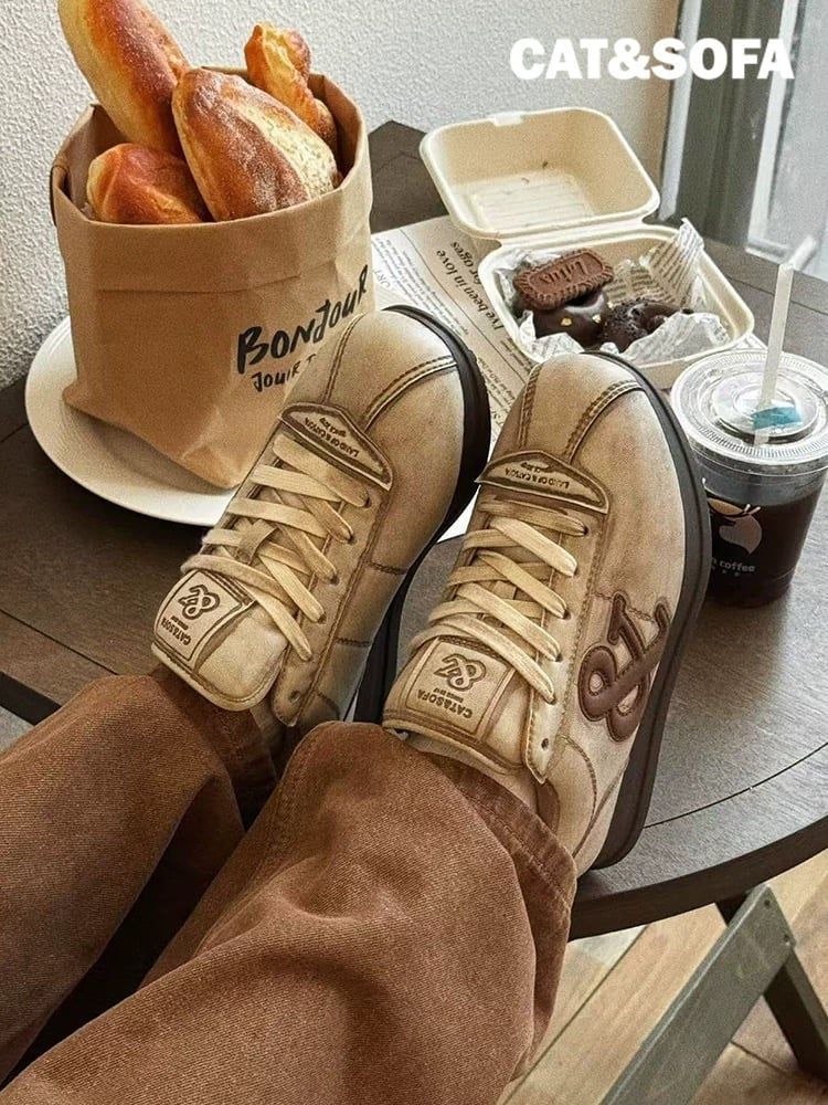 CATSOFA ™️| GIÀY SNEAKER  FORREST GUMP MÀU TRẮNG BÓNG ĐẾ DÀY, BẨN VÀ SỜN RÁCH ĐẾ TĂNG CHIỀU CAO UNISEX CATSOFA CS25012