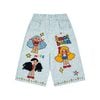 WES®️| QUẦN SHORT THÊU HOẠT HÌNH DÁNG RỘNG  UNISEX K138