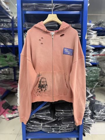 FK®️| ÁO KHOÁC DÁNG RỘNG HOODIE COTTON WASH IN HÌNH LÀM RÁCH UNISEX PH6001