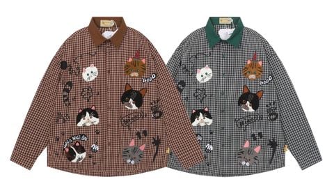 WES®️| ÁO SƠ MI DÀI TAY THÊU HỌA TIẾT HOẠT HÌNH UNISEX 5175