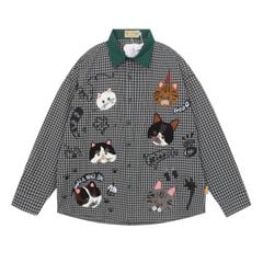 WES®️| ÁO SƠ MI DÀI TAY THÊU HỌA TIẾT HOẠT HÌNH UNISEX 5175