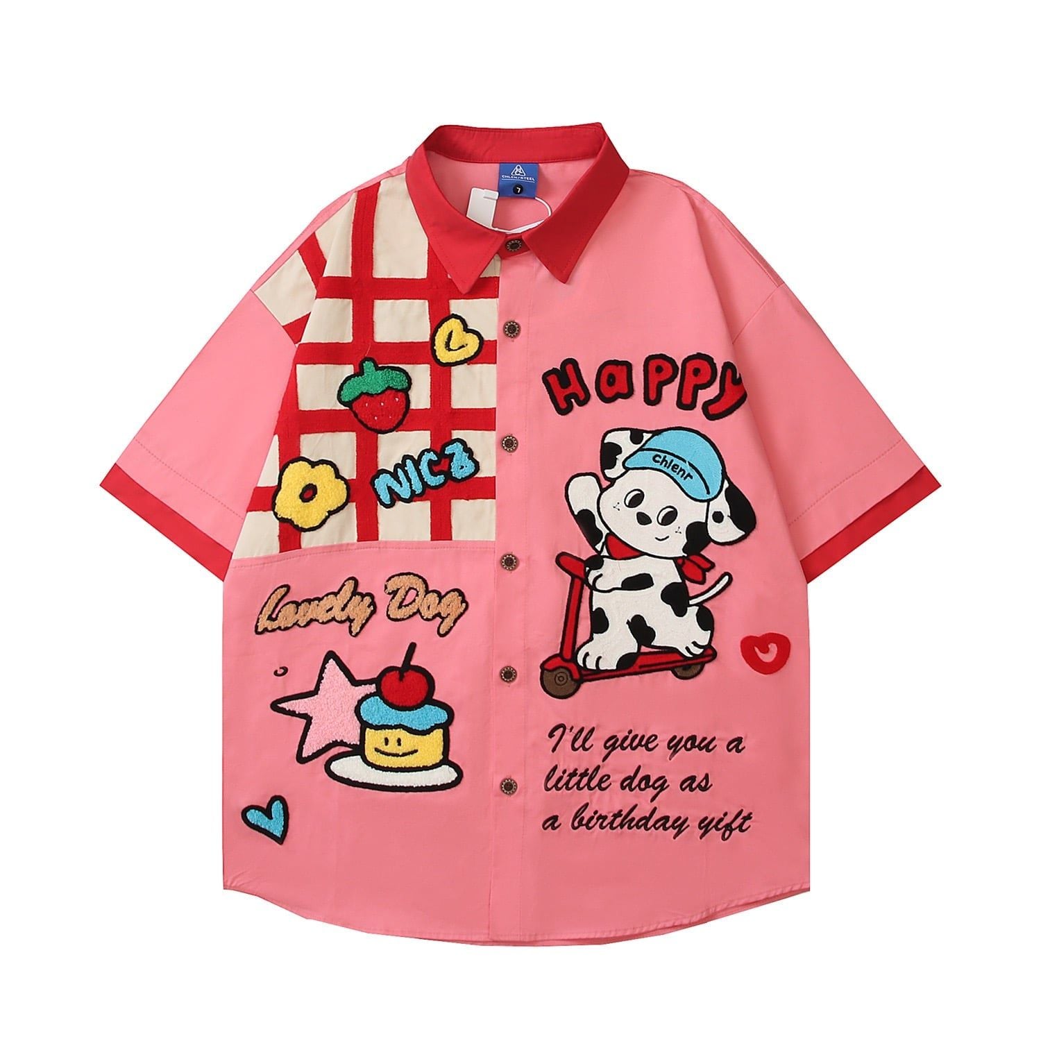 WES®️| ÁO SƠ MI NGẮN TAY THÊU HỌA TIẾT HOẠT HÌNH UNISEX HY901