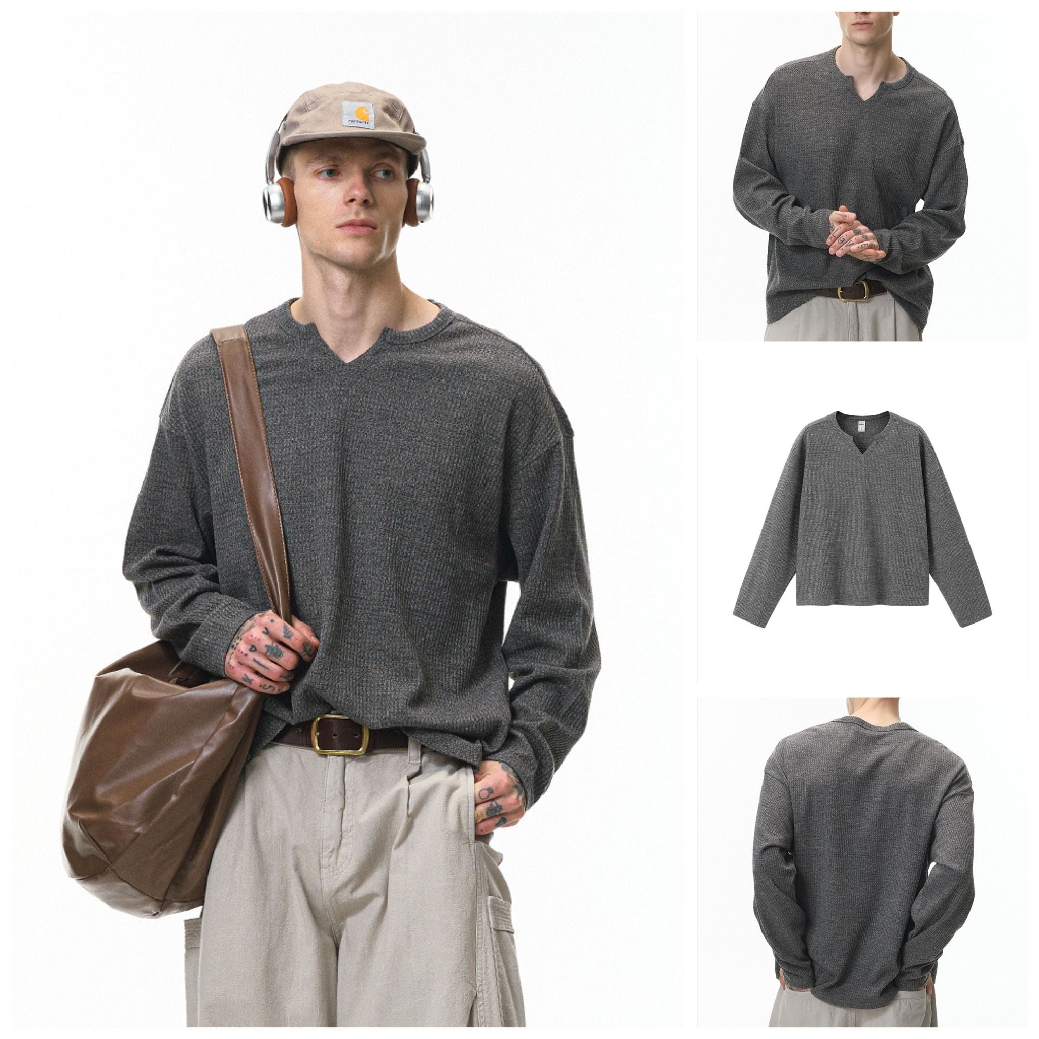 INF®️| ÁO THUN DÀI TAY DÁNG RỘNG CỔ V OLD MONEY UNISEX INF 3380