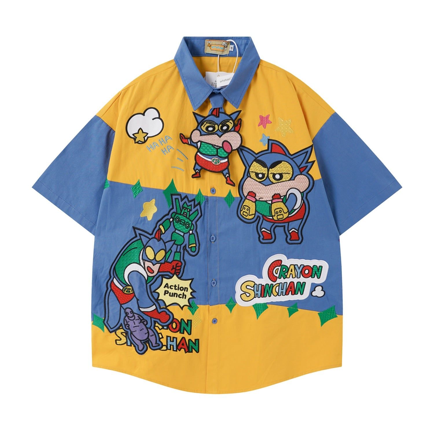 WES®️| ÁO SƠ MI NGẮN TAY THÊU HỌA TIẾT HOẠT HÌNH SHINCHAN UNISEX 5247