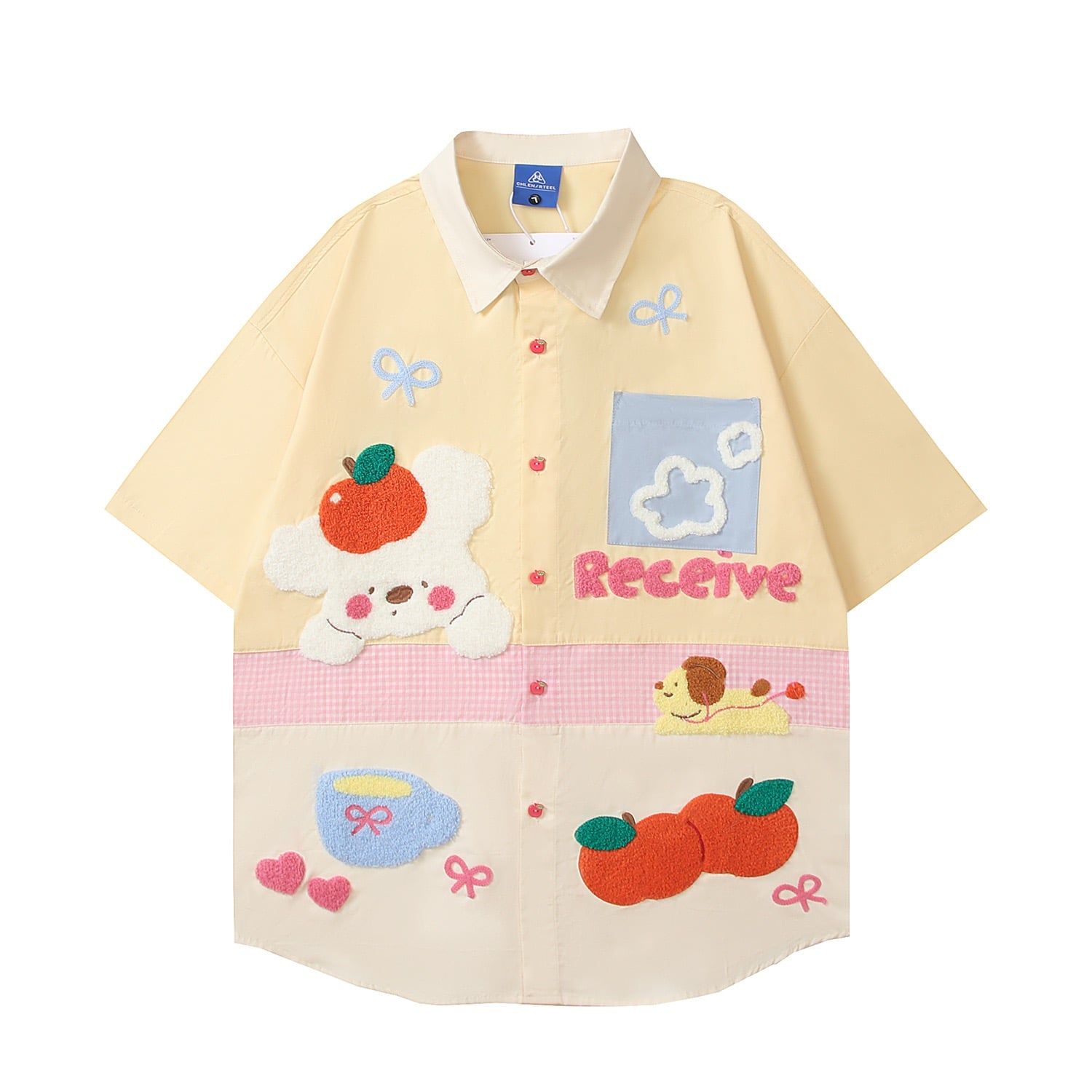 WES®️| ÁO SƠ MI NGẮN TAY THÊU HỌA TIẾT HOẠT HÌNH  UNISEX HY830