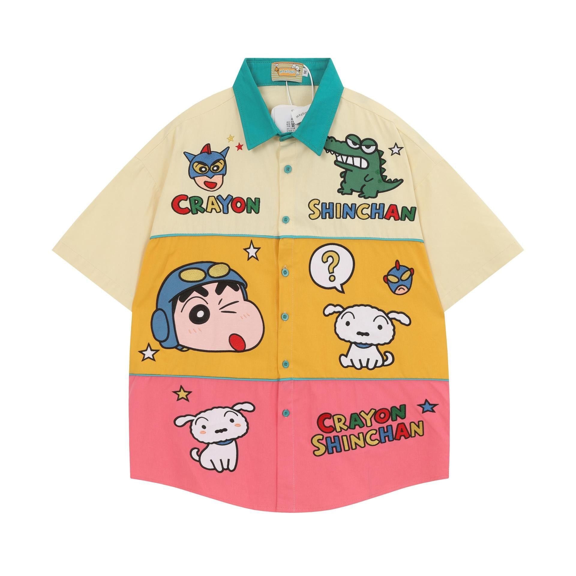 WES®️| ÁO SƠ MI NGẮN TAY THÊU HỌA TIẾT HOẠT HÌNH SHINCHAN UNISEX 5217