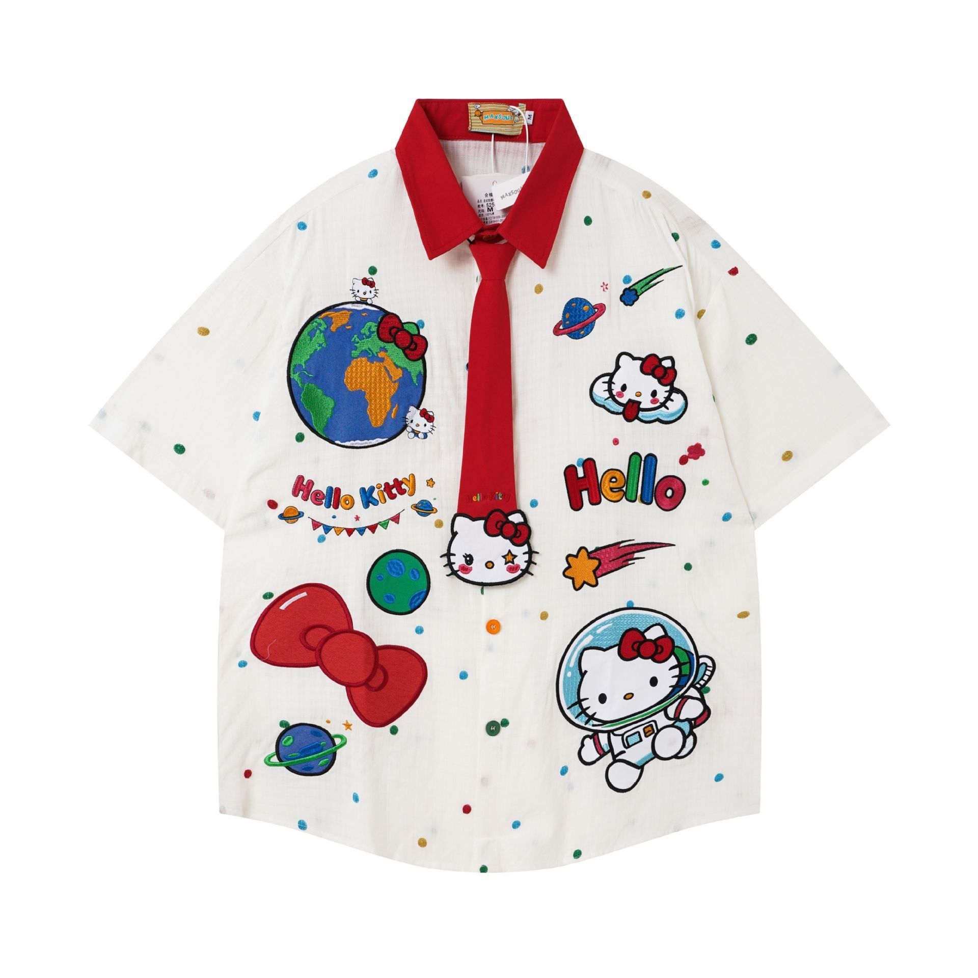 WES®️| ÁO SƠ MI NGẮN TAY THÊU HỌA TIẾT HOẠT HÌNH HELLO KITTY UNISEX 5250