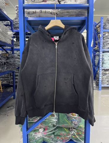 FK®️| ÁO KHOÁC DÁNG RỘNG HOODIE COTTON WASH KHÓA KÉO IN HÌNH LÀM RÁCH UNISEX ST1019
